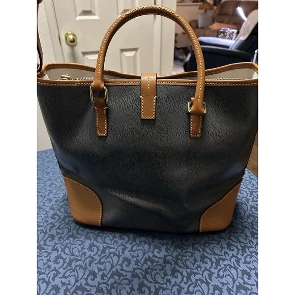 Dooney & Bourke Shelby Shopper Tote Gray Tan Leather Shoulder Bag Satchel Purse - Picture 3 of 16